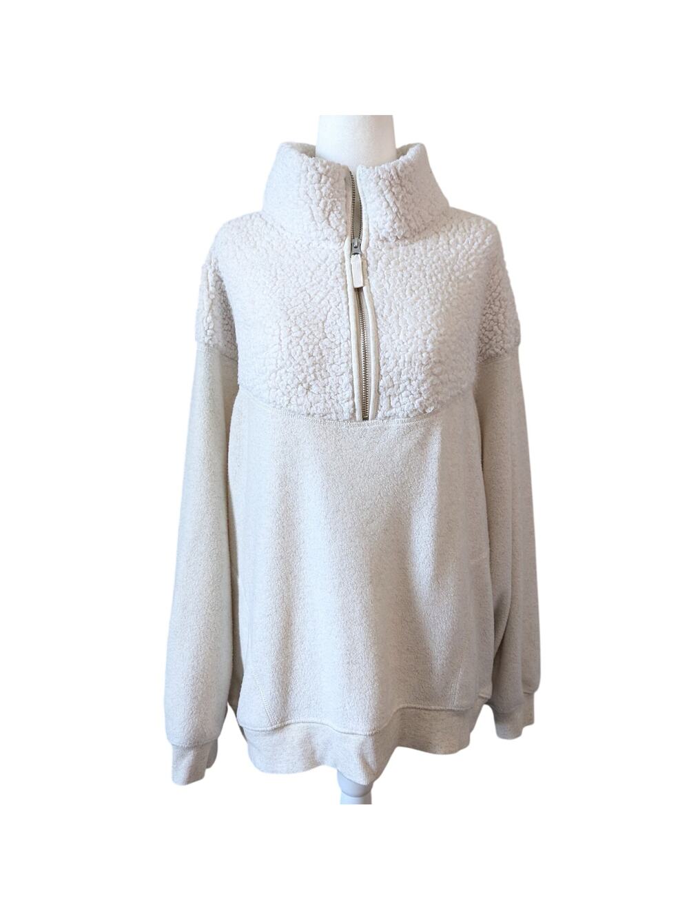 Aerie Cream Hometown Holiday Quarter Zip Pullover Sweatshirt Size Medium